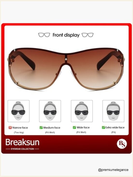 Oversized Y2K Wrap Around Shield Sunglasses Rimless Trendy UV400